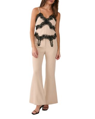 Women's Pinstripe Lace Trim Tailored Strappy Top