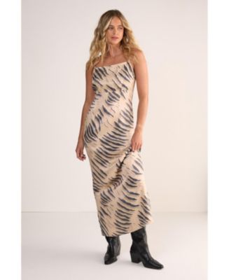 Nasty Gal Women's Premium Satin Tiger Cowl Back Strappy Maxi Dress in Stone | Size: 10