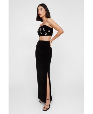 Women's Velvet High Waist Side Split Maxi Skirt