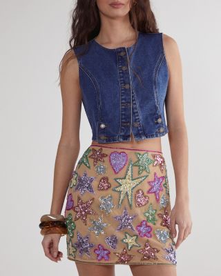 Women's Hand Embellished Sequin Mini Skirt