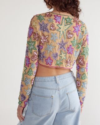 Women's Star And Heart Embellished Crop Jacket