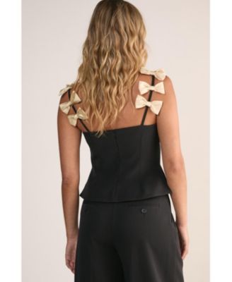 Women's Contrast Bow Tailored Top