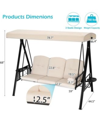 3-Seat Porch Swings with Adjustable Canopy