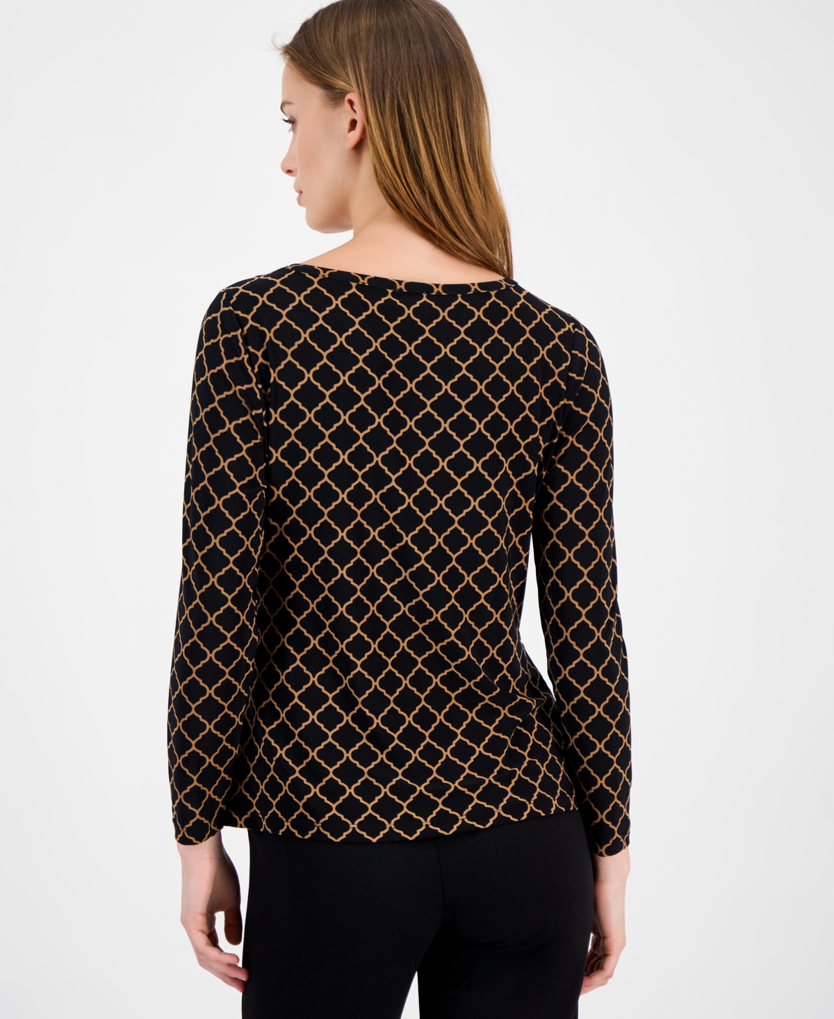 Ak Anne Klein Women's Trellis-Print Asymmetrical Top