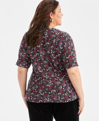 Plus Size Printed Elbow-Sleeve Top, Macy's Exclusive 