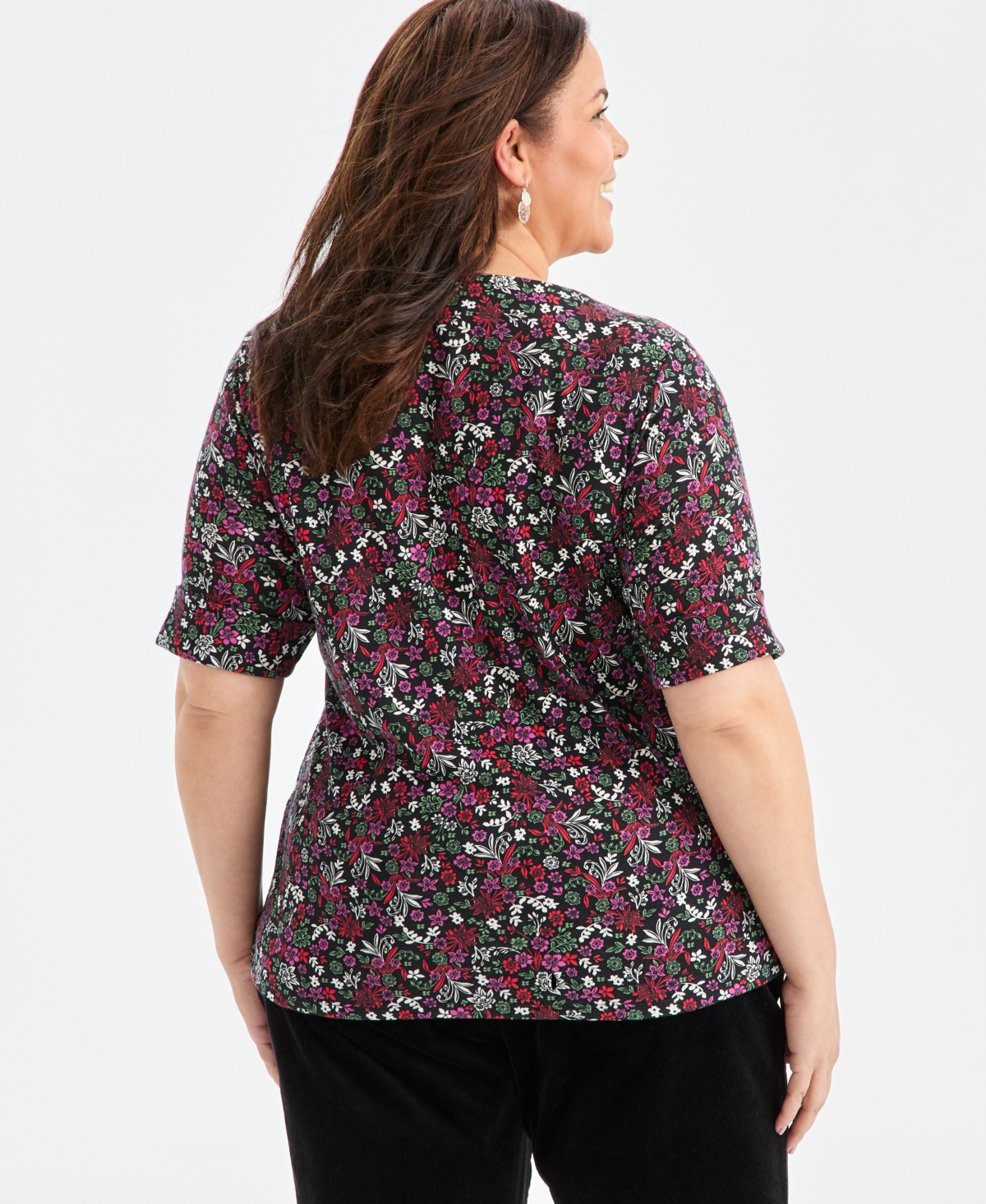 Style & Co Plus Printed Elbow-Sleeve Top, Macy's Exclusive