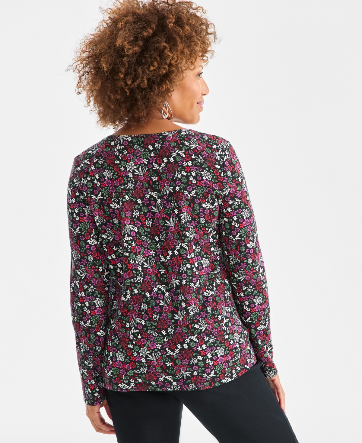 Style & Co Women's Printed Long-Sleeve Scoop-Neck Knit Top, Macy's Exclusive