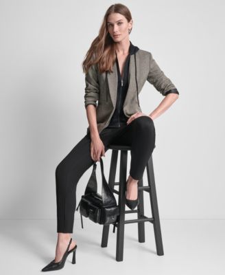 Women's Herringbone Pattern Blazer with Fleece Hoodie