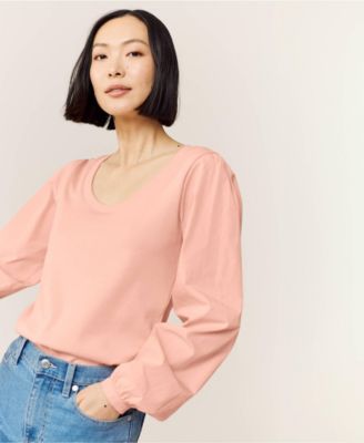 Women's Supima Interlock Scoop Neck Blouson Sleeve Top