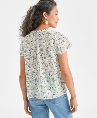 Petite Printed Flutter Sleeve Top, Macy's Exclusive