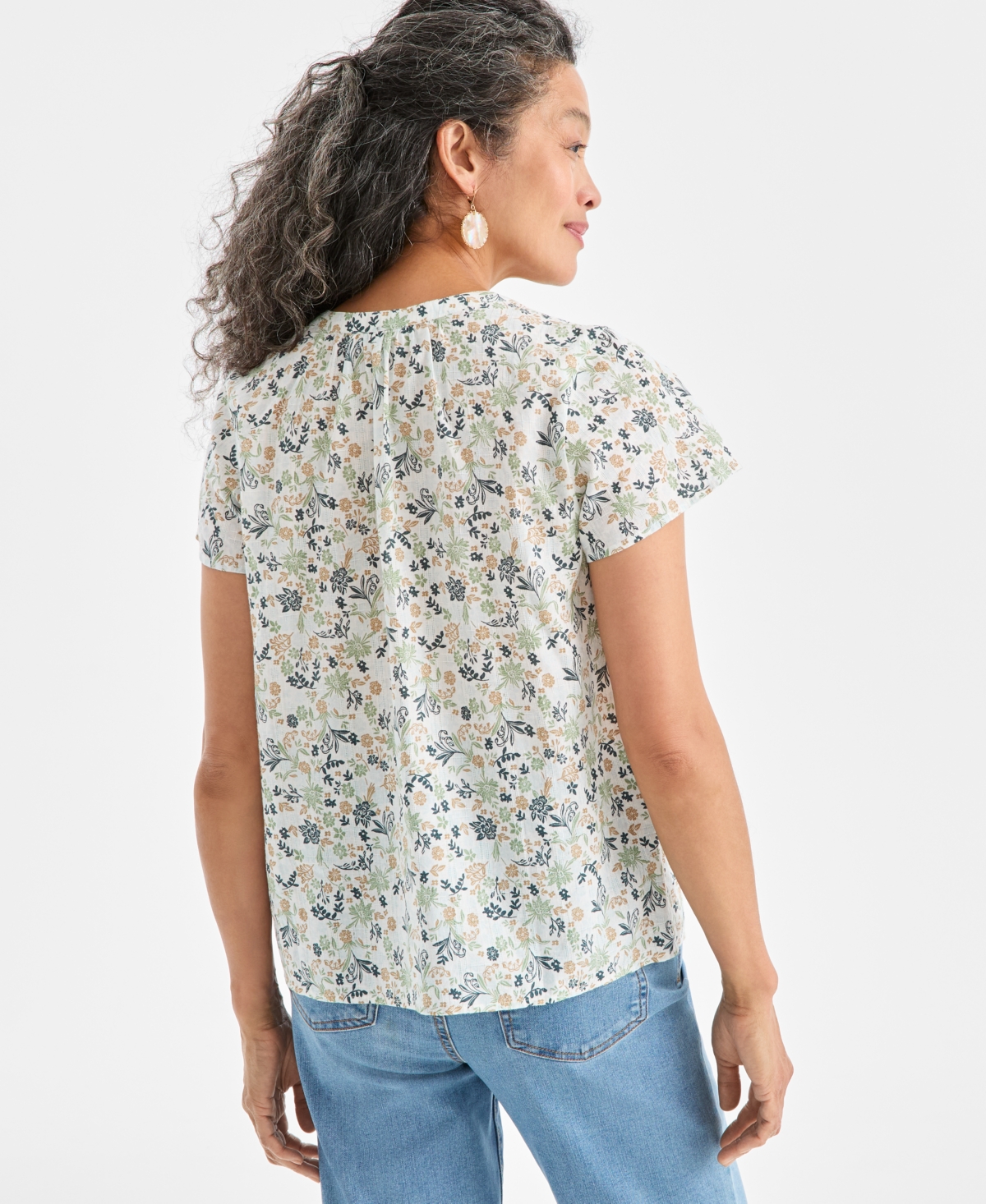 Style & Co Petite Printed Flutter Sleeve Top, Macy's Exclusive In Multi