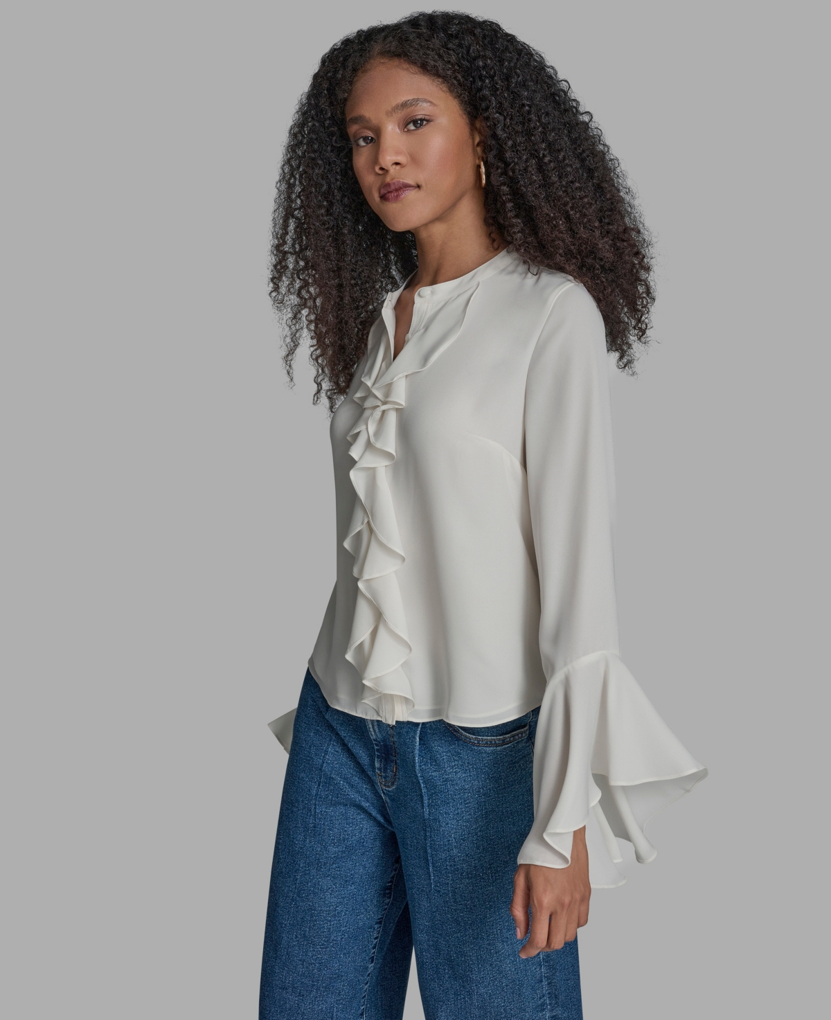 Bcbg Women's Collar Neck Ruffle Top