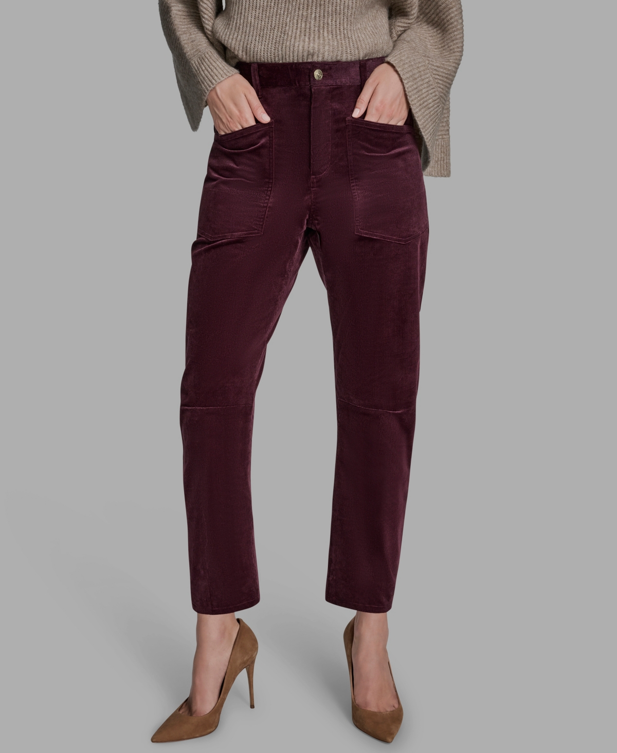 Bcbg Women's Velvet Barrel Mid Rise Dropped Crotch Pants In Burgundy