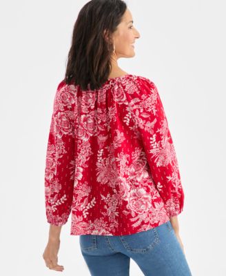 Women's Printed 3/4 Sleeve Split Neck Top, Macy's Exclusive