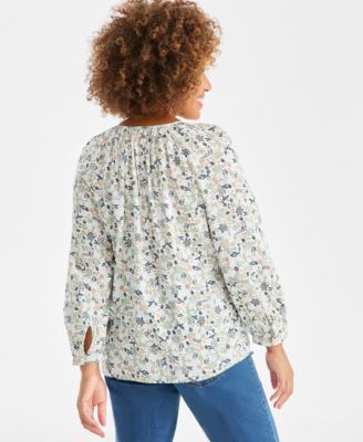 Petite Printed Long Sleeve Peasant Top, Macy's Exclusive