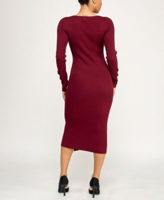 Women's Bow Rhinestone Long Sleeve Sweater Dress