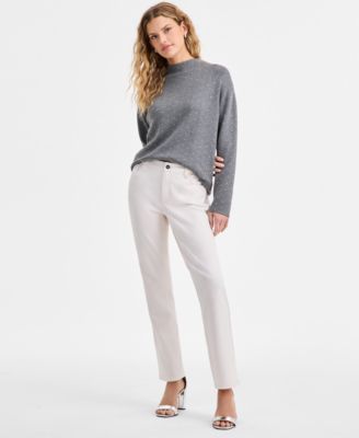 Jones New York Womens Funnel Mock Neck Heatset Sweater Lexington High Rise Straight Leg Pants In White