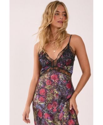 Women's Satin Lace Maxi Slip Dress