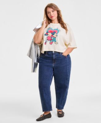 Plus Size Mickey Mouse & Minnie Mouse Cropped Short-Sleeve Tee, Macy's Exclusive