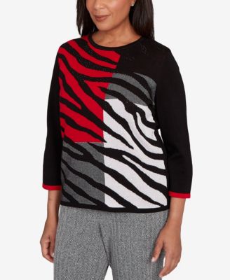 Women's Jet Setter Zebra Colorblock Long Sleeve Sweater