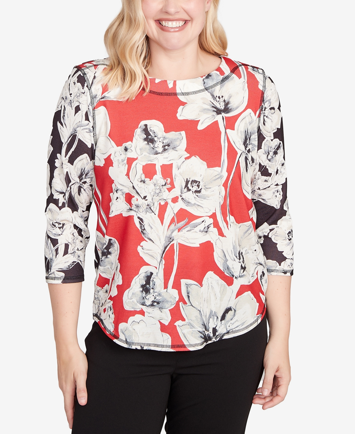 Alfred Dunner Jet Setter Dynamic Floral Vintage Watercolor Top In White