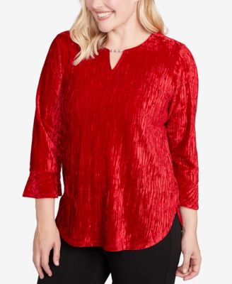 Women's Jet Setter Crushed Velvet Henley Tie Sleeve Top