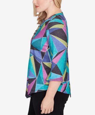 Women's Lake Champlain Abstract Stained Glass Top with Necklace