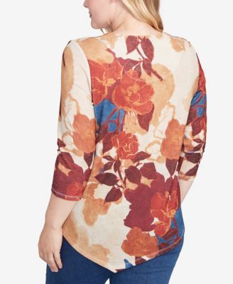 Women's Sunset Canyon Dramatic Abstract Floral Asymmetrical Top
