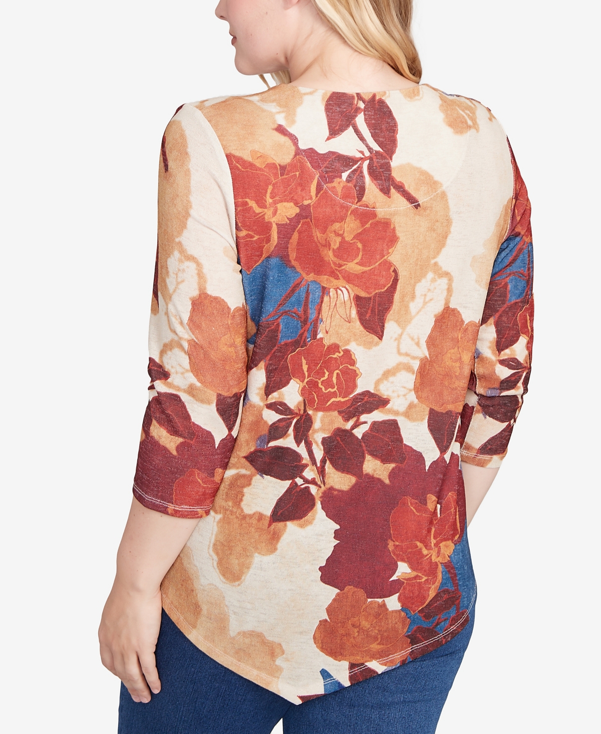 Alfred Dunner Sunset Canyon Dramatic Abstract Floral Asymmetrical Top In Animal Print
