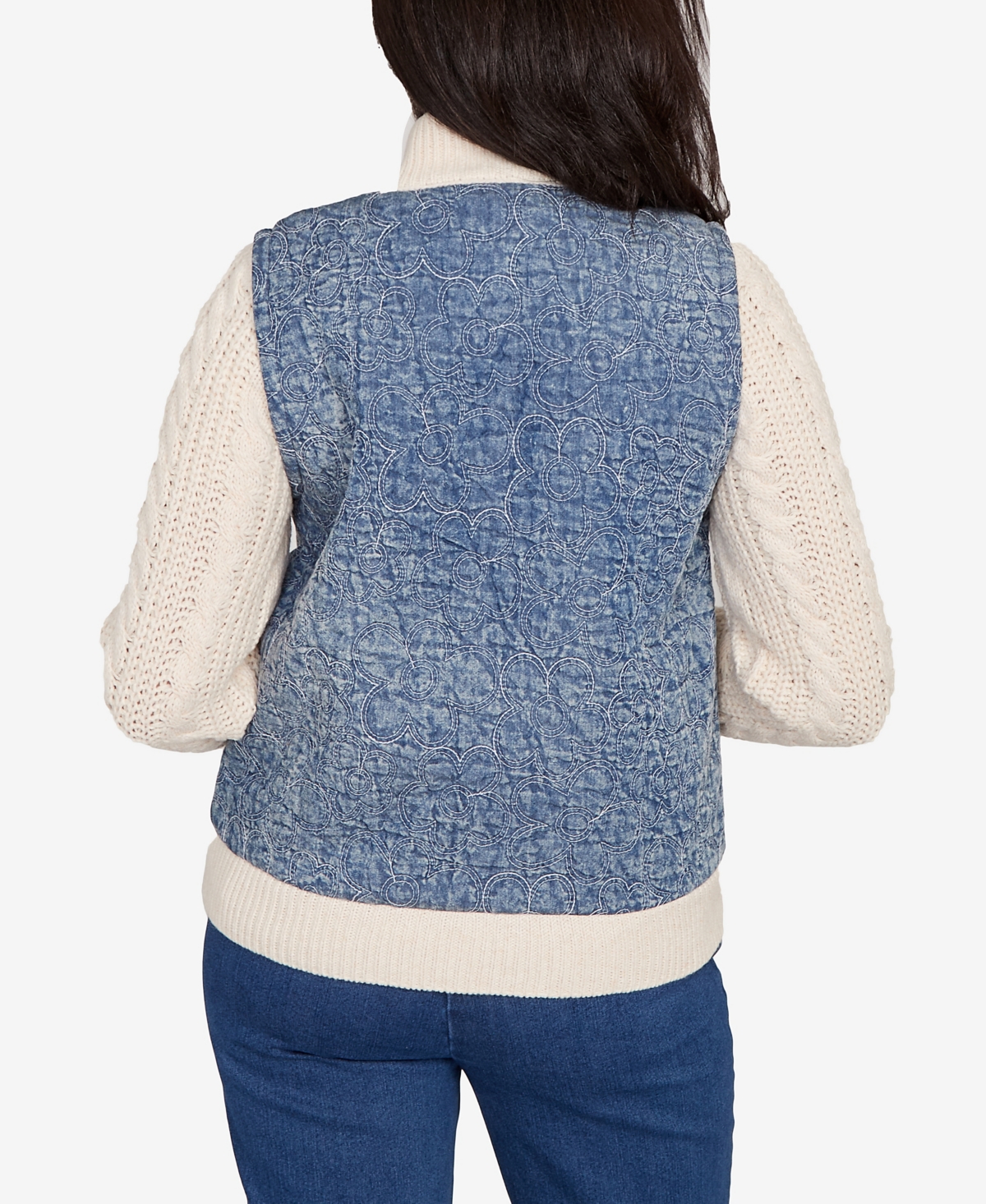 Alfred Dunner Sunset Canyon Sweater Ribbed Quilted Jacket In Blue