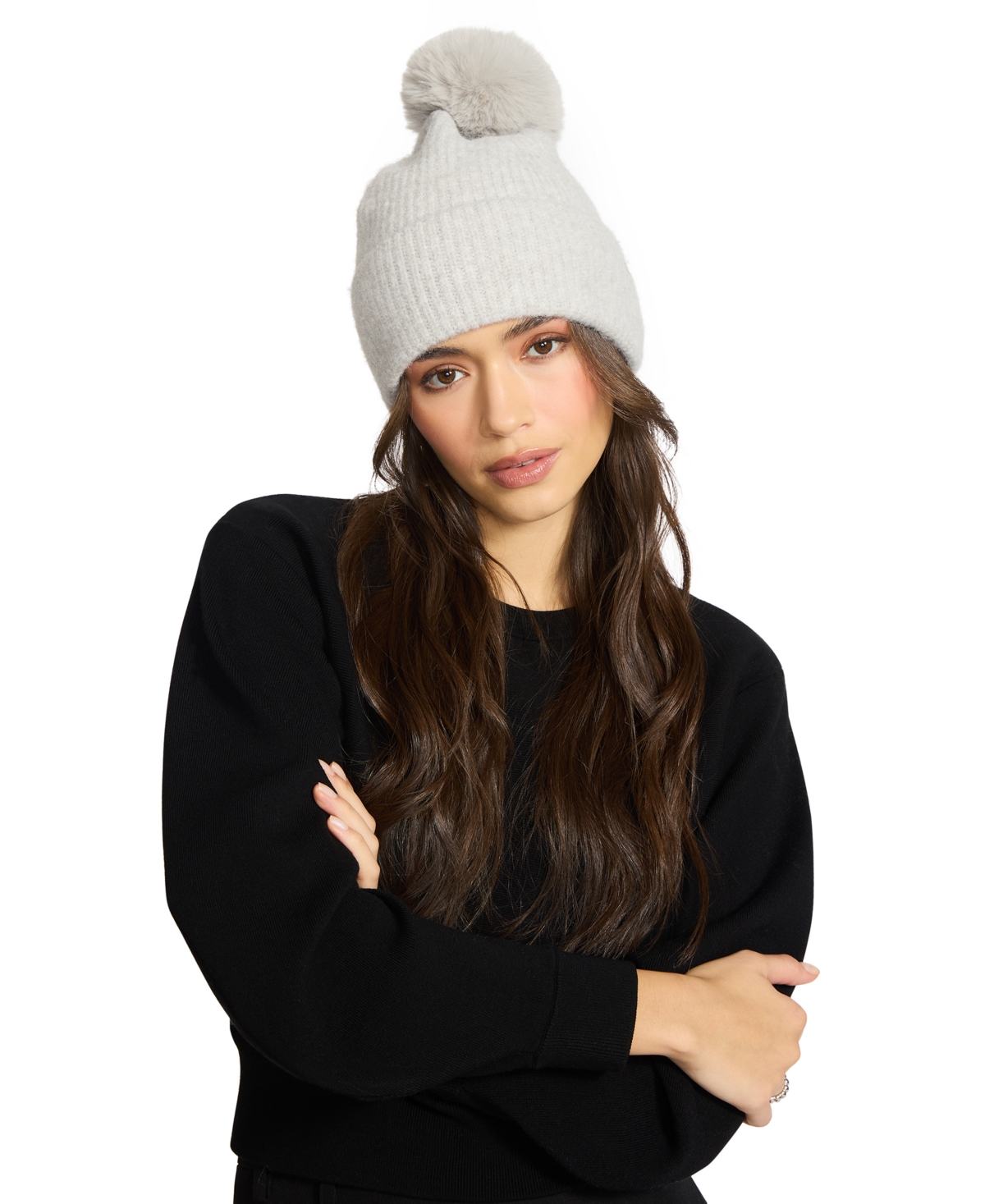 Steve Madden Women's Caught Brushed Fine Rib Knit Beanie