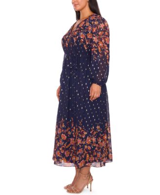 Plus Size Placement Print V-Neck Maxi Dress