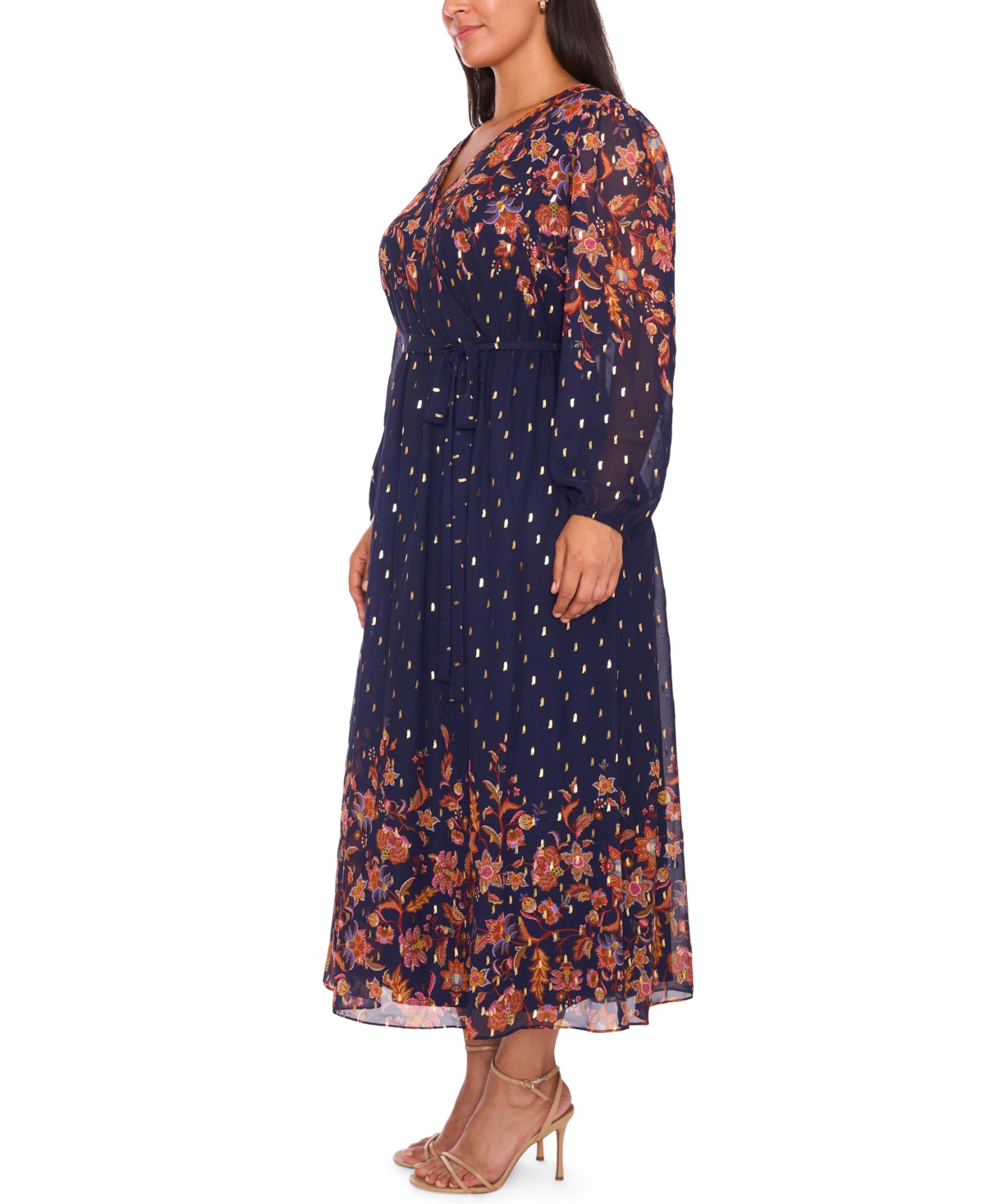 Msk Plus Size Placement Print V-neck Maxi Dress In Blue