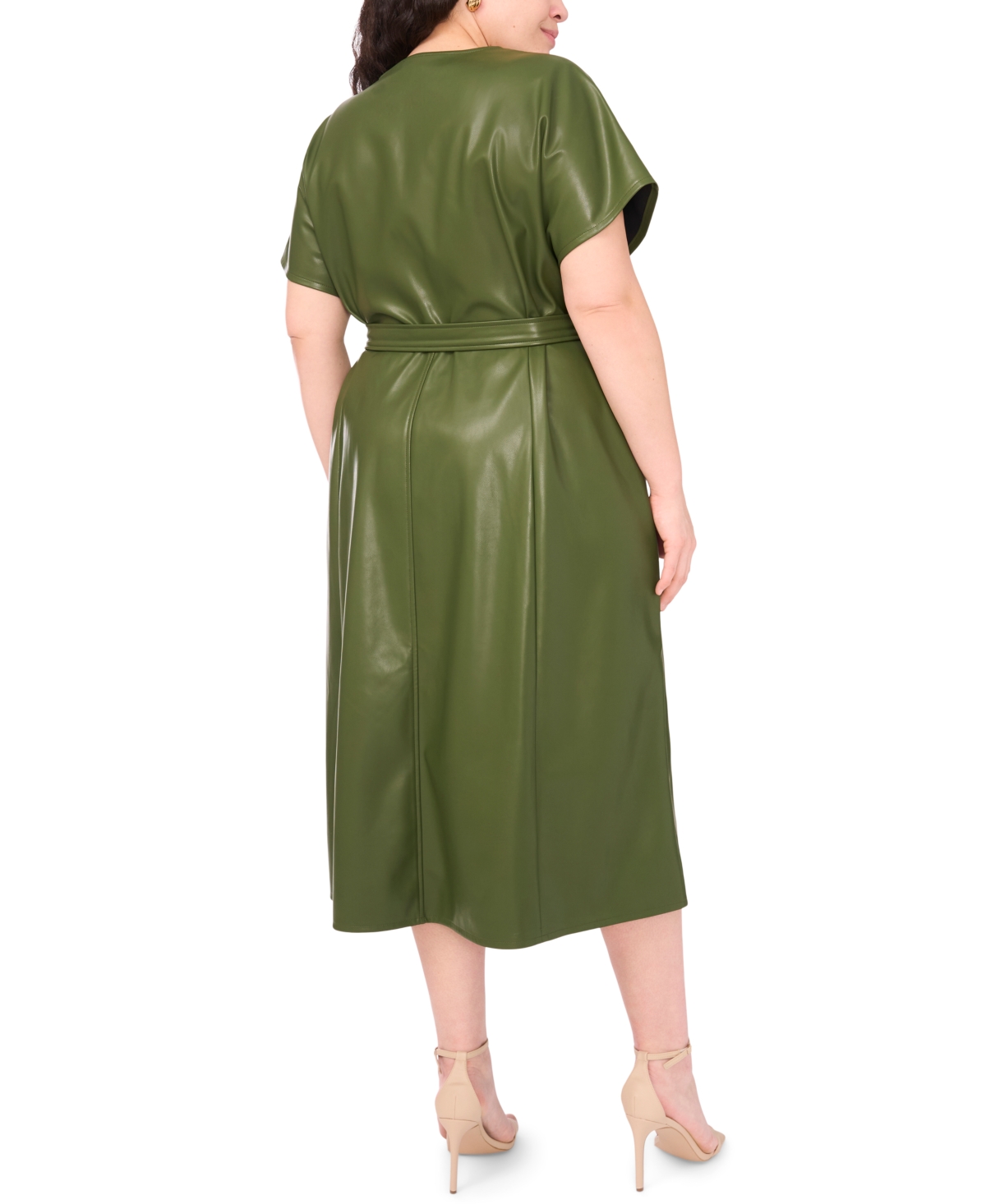 Msk Plus Size Dolman Sleeve Belted Midi Dress In Green