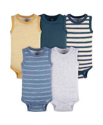 Baby Boys 5-Pack Sleeveless Onesies Bodysuits, Blue Stripe, 0-3 Months