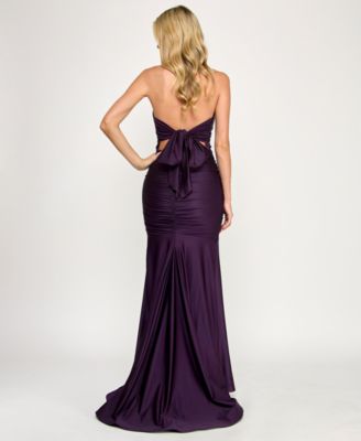 Juniors' Ruched Sleeveless Halter Gown