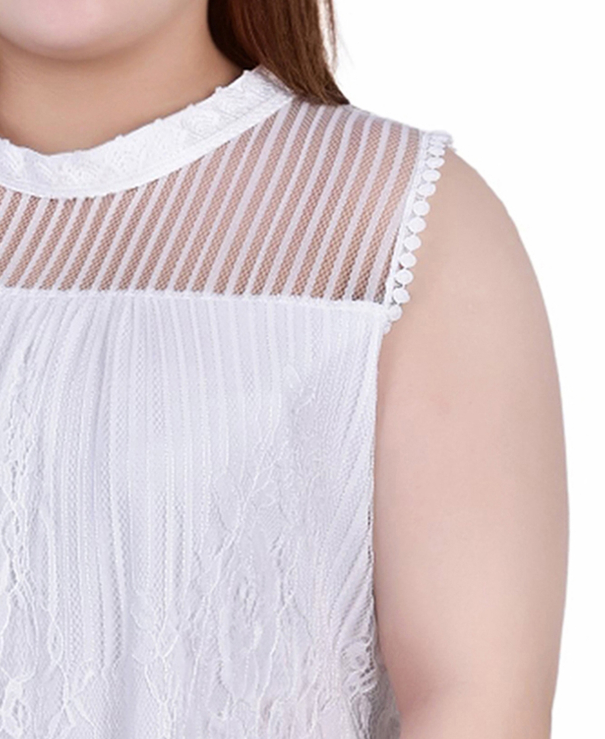 Ny Collection Plus Size Sleeveless Mock Neck Lace Top In White