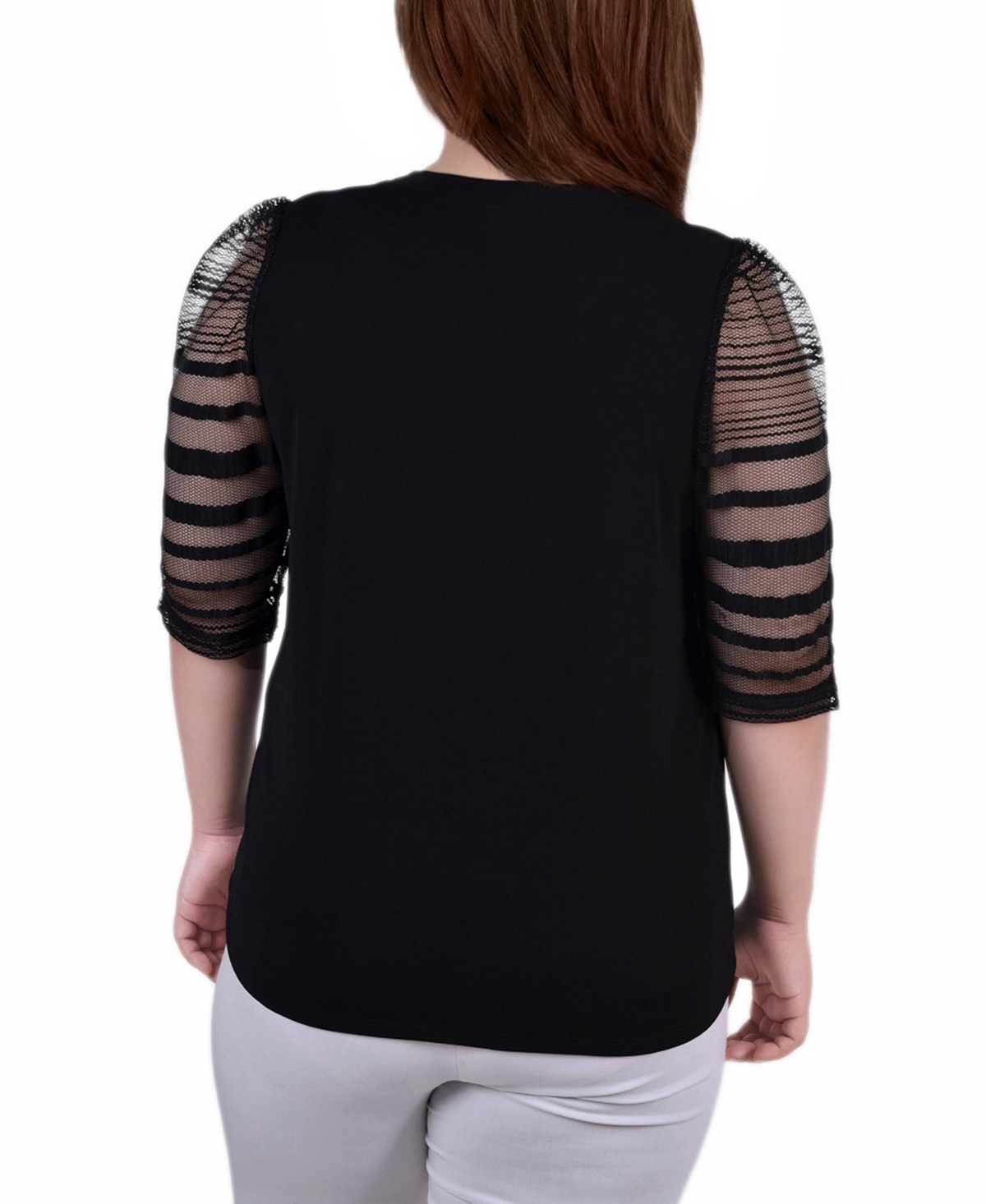 Ny Collection Plus Size 3/4 Shadow Stripe Top In Black
