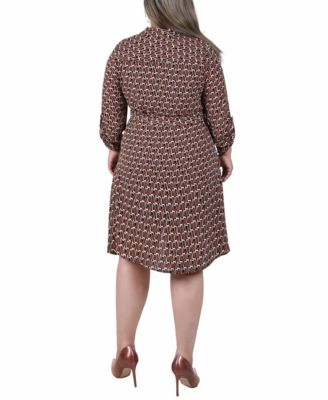 Plus Size Long Roll Tab Sleeve Dobby Dress