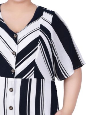 Plus Size Elbow Sleeve Button Front Dress