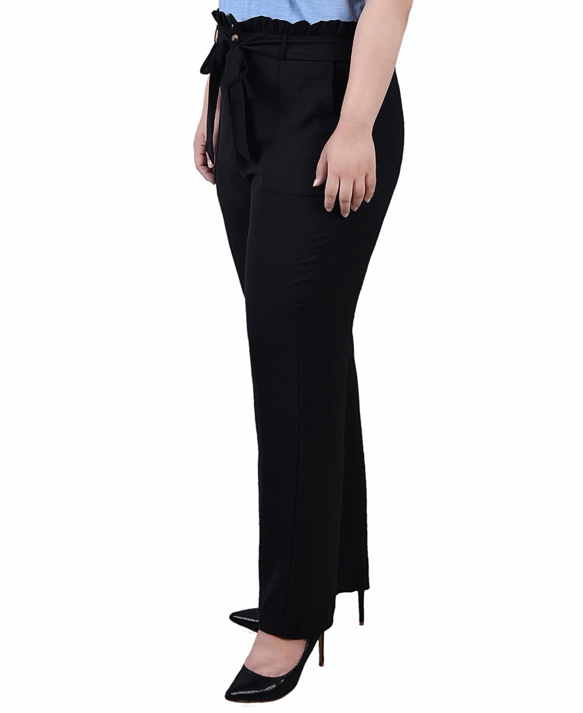 Ny Collection Plus Size Full Length Paper Bag Waist Pants In Black