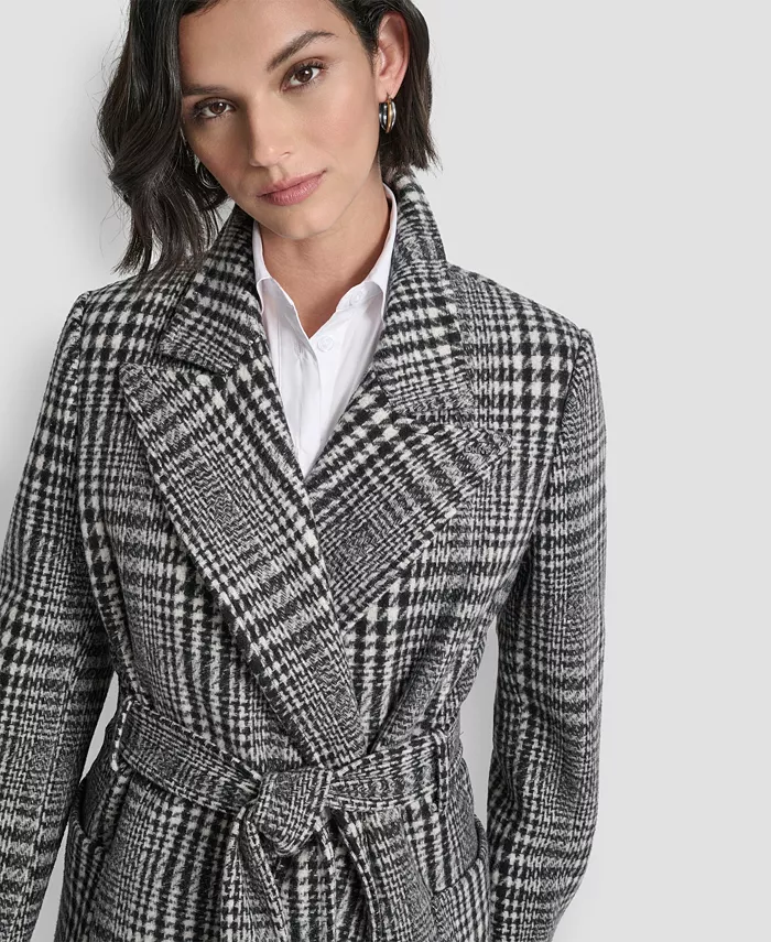 Women's Notch Collar Belted Wrap Coat - thumbnail 4