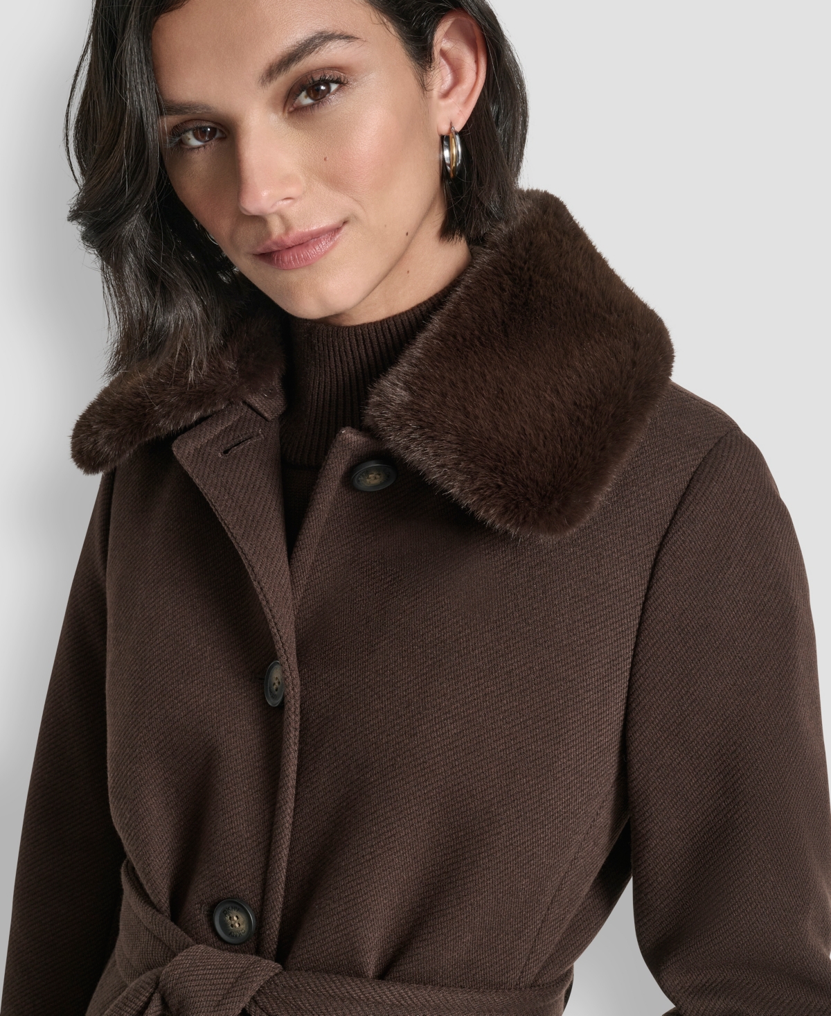 Dkny Women's Single-breasted Pillow Collar Coat In Brown
