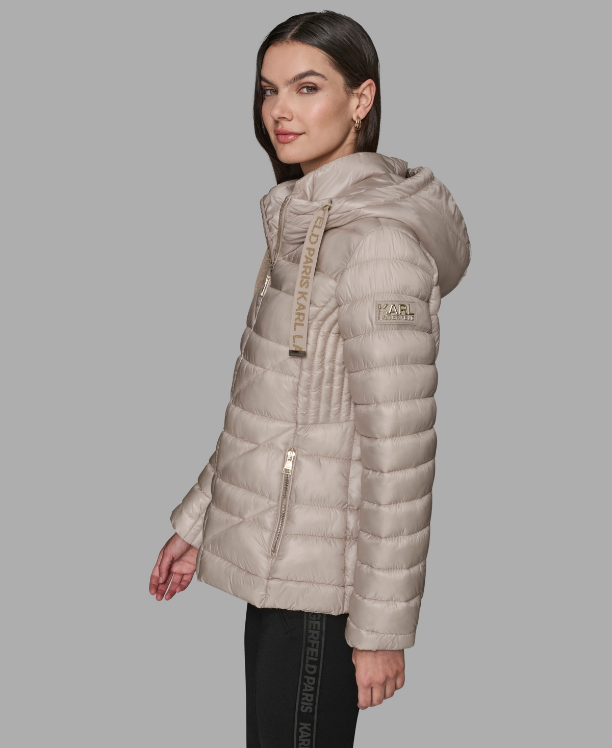 Karl Lagerfeld Women's Drawstring Puffer Coat In Gold