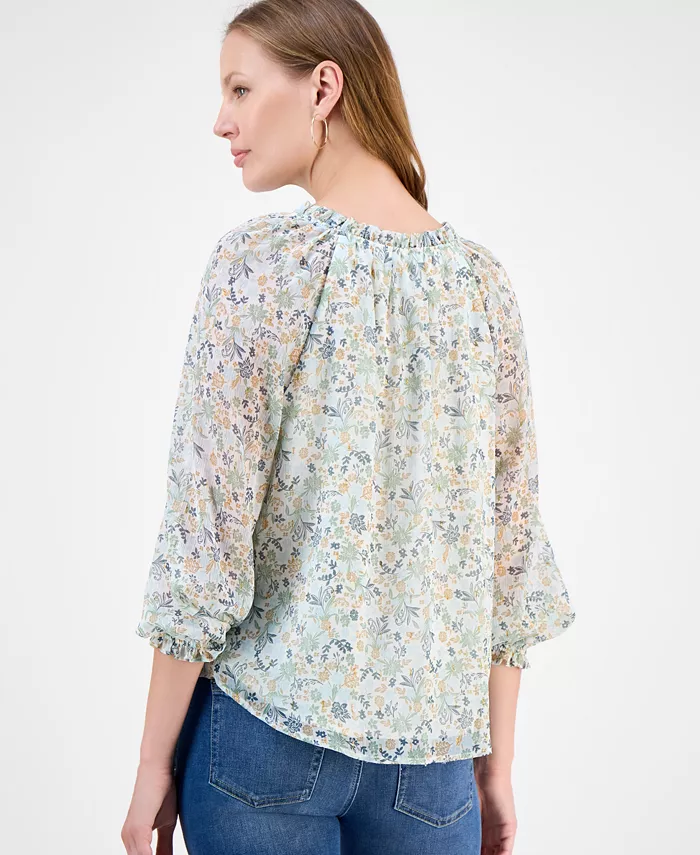 Women's Floral Ruffled Split-Neck Top - thumbnail 2