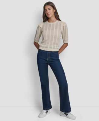 Women's Mixed Stitch Puff-Sleeve Sweater