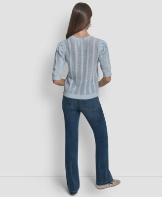 Women's Mixed Stitch Puff-Sleeve Sweater