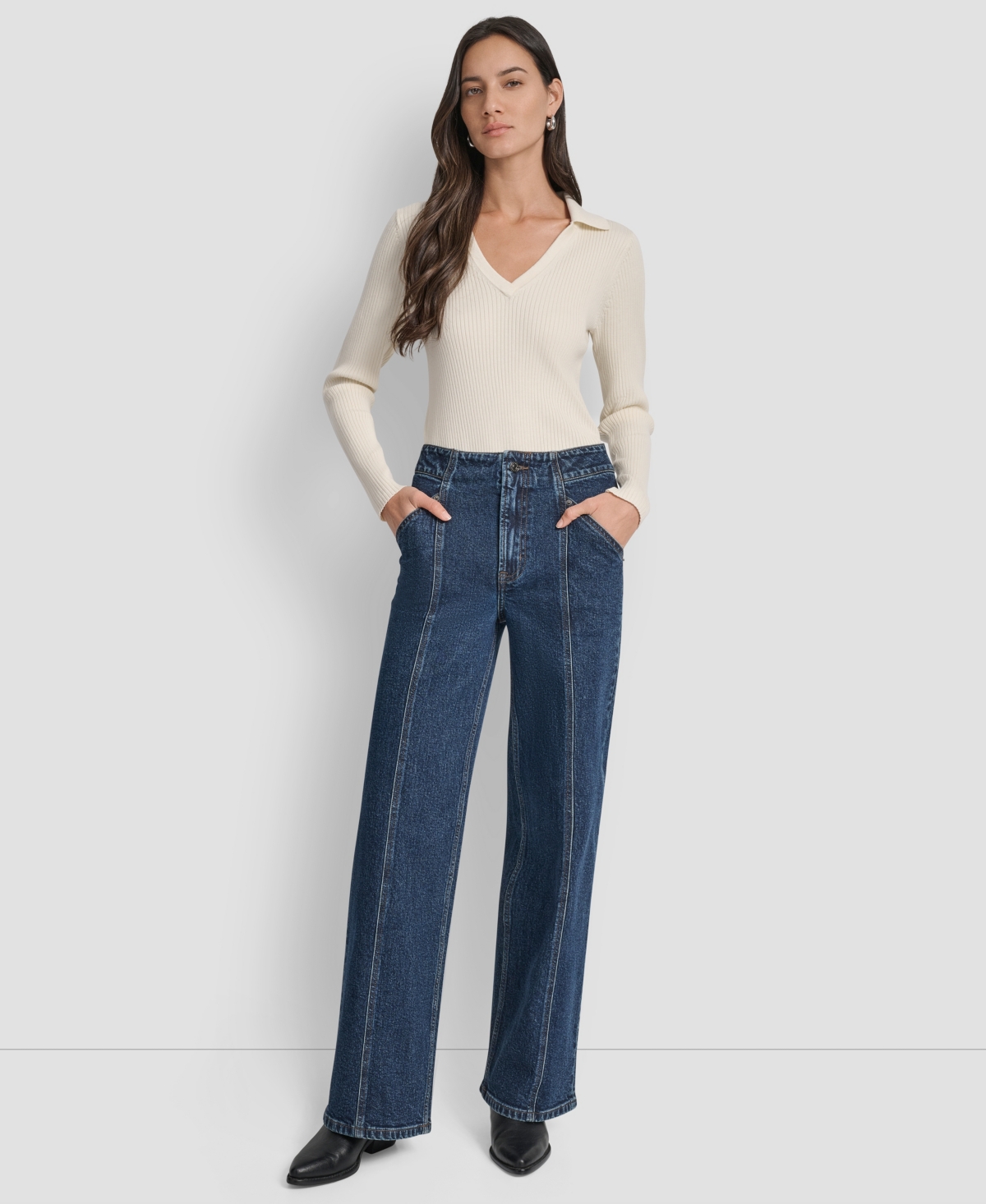 Dkny Jeans Women's High Rise Wide Leg Cargo Jeans In Blue