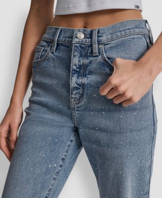 Women's High Rise Straight Fit Embellished Jeans