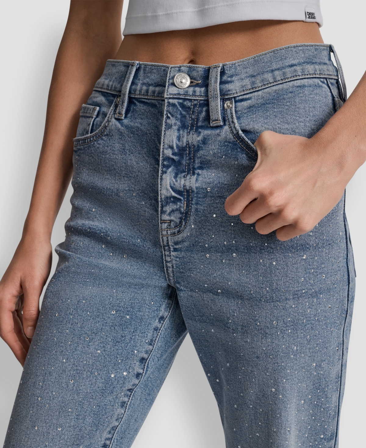 Dkny Jeans Women's High Rise Straight Fit Embellished